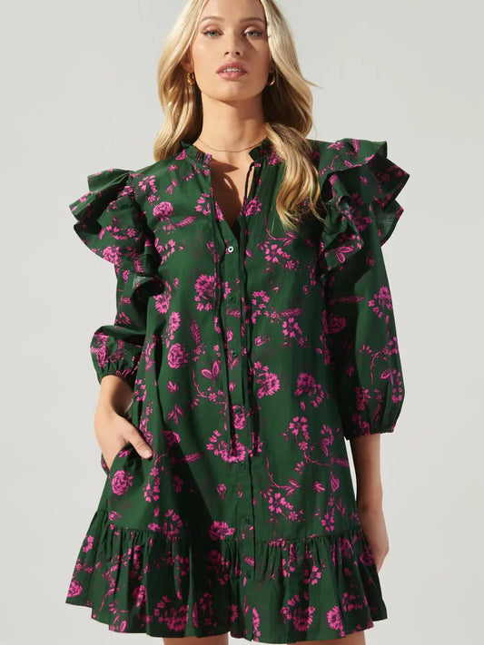Forest Floral Ruffle Dress