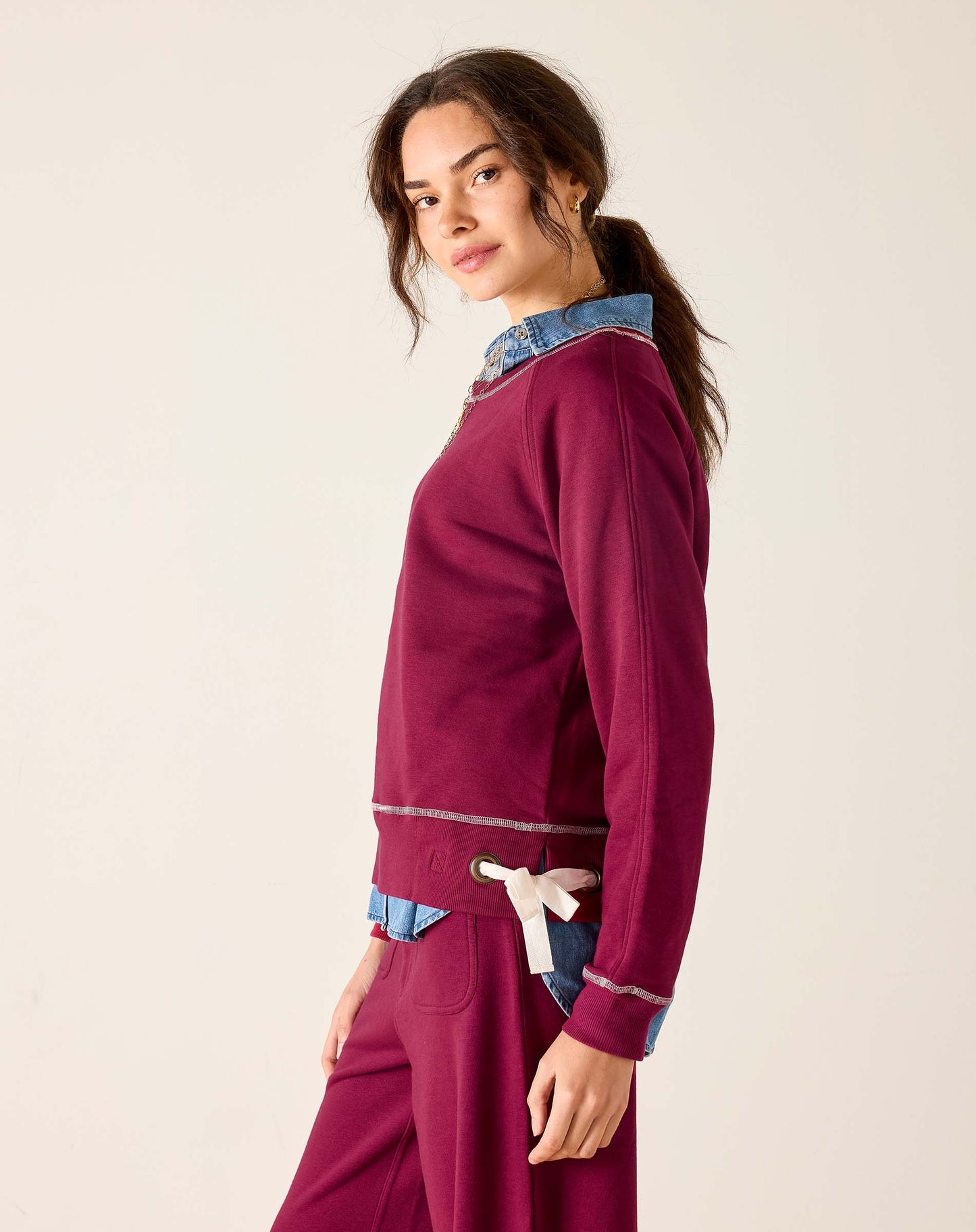 Frenchie Tie Side Crewneck - Winterberry