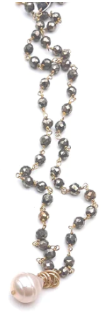 Grace Pyrite Rosary Necklace with Pearl Drop