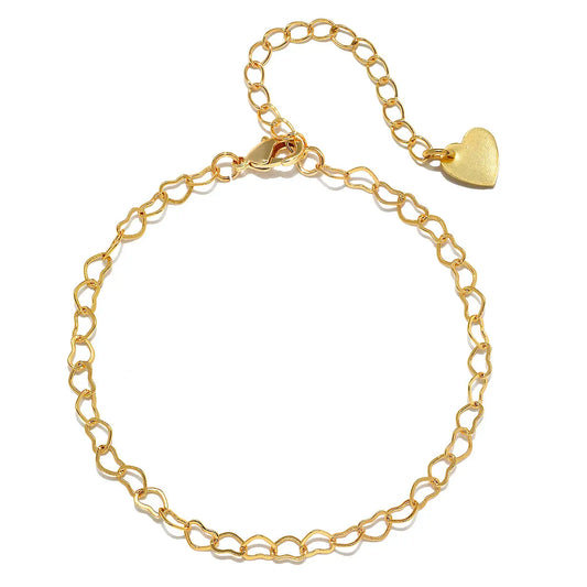 Heart Gold Chain Link Bracelet