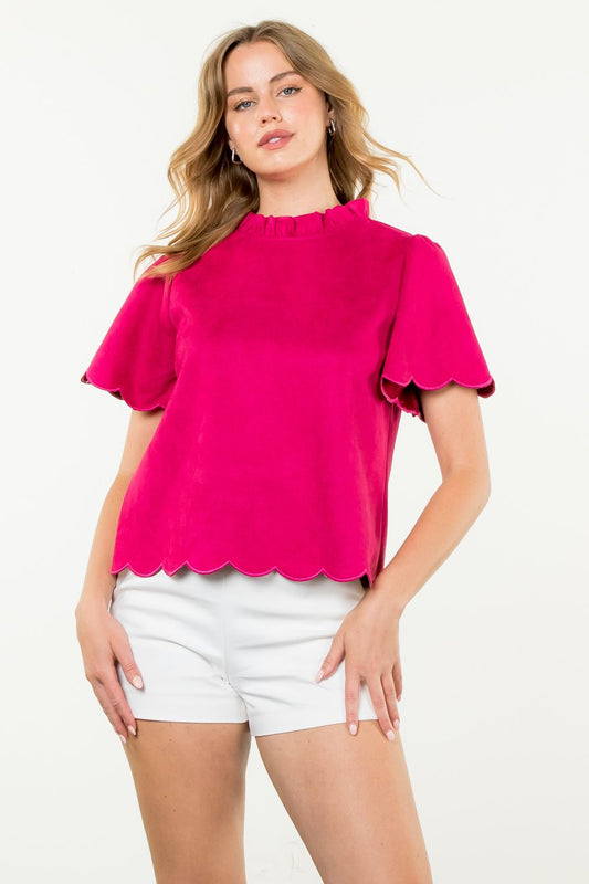 Berry Suede Flutter Sleeve Top