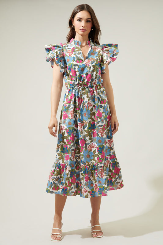 Jillian Floral Ruffle Midi Dress
