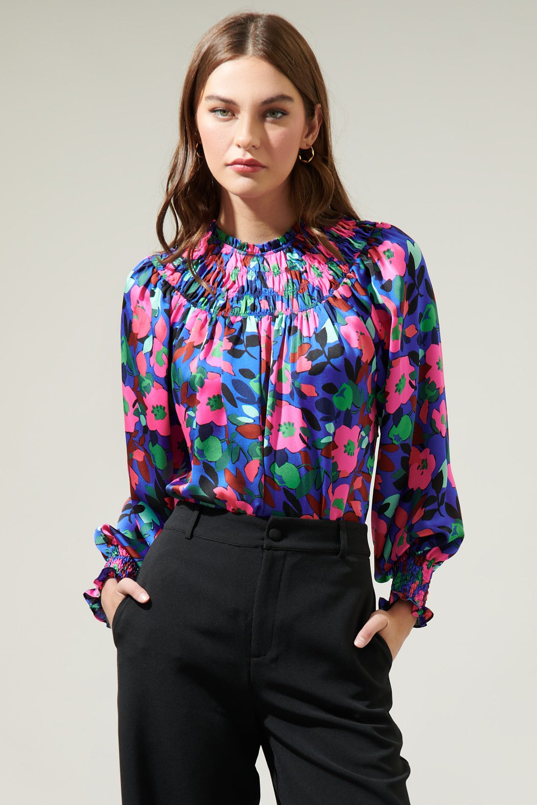Lizzy Berry Floral Smocked Blouse