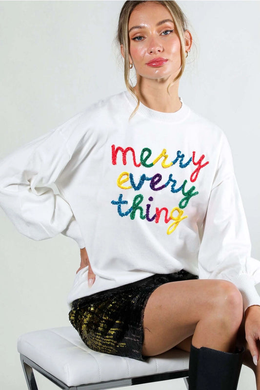 Merry Everything White Sweater
