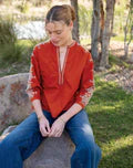 Pego Embroidered Top - Cinnabar/Blue