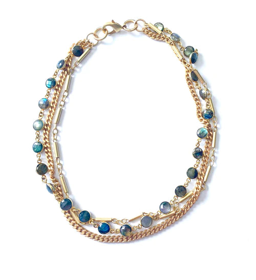 Roxanne Multi Strand Gold and Labradorite Necklace