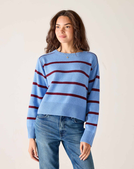Sausalito Cashmere Sweater - Fresco & Burgundy