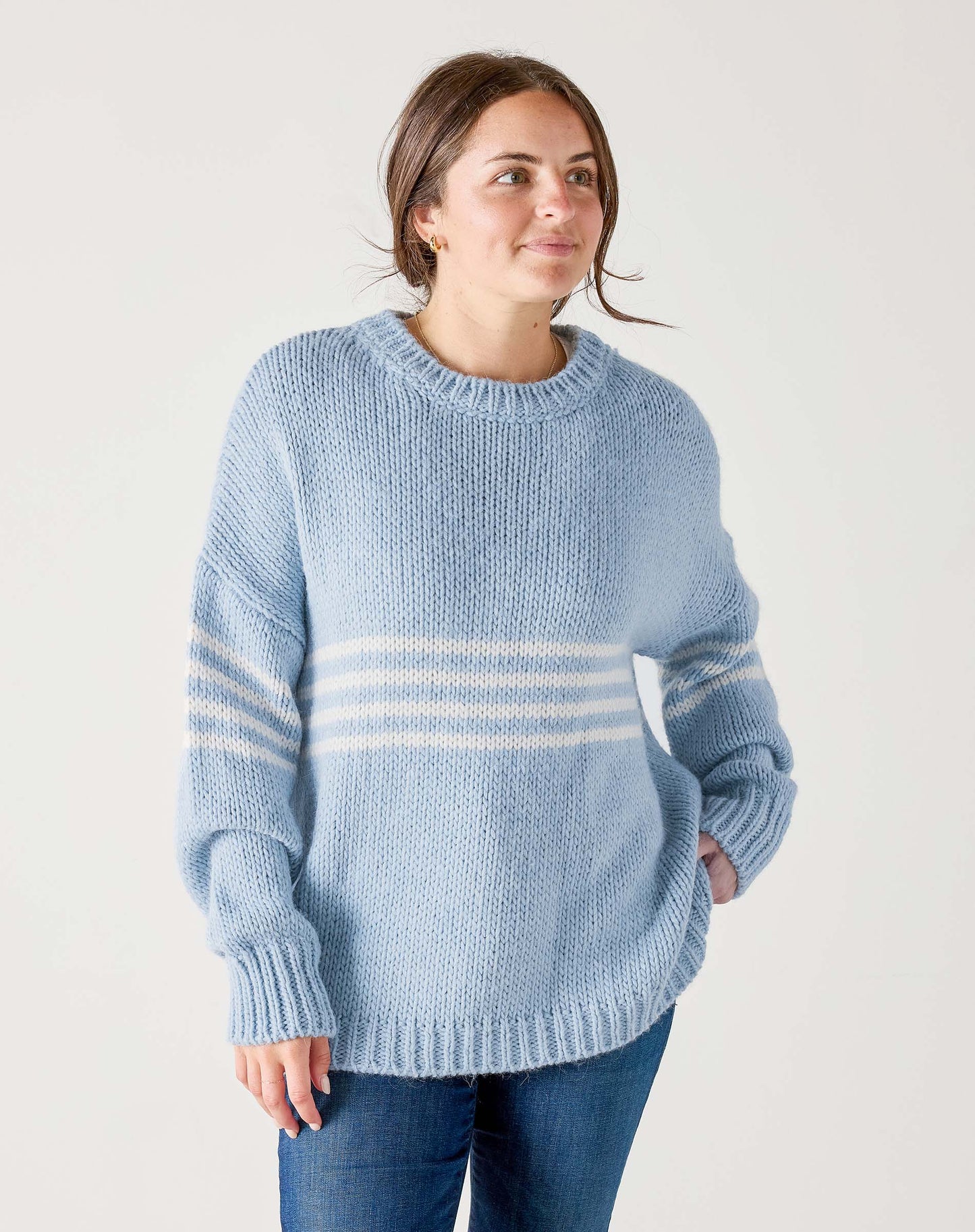 Seacoast Stripe Sweater - Sky and White