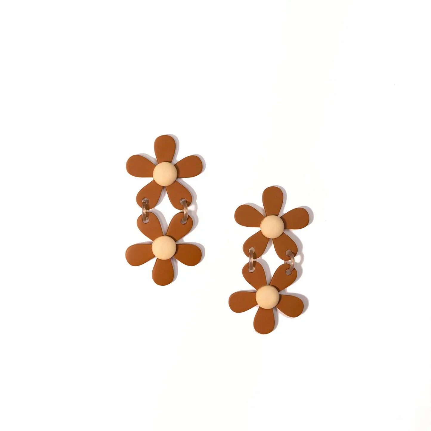 Stacked Tan Flower Earrings