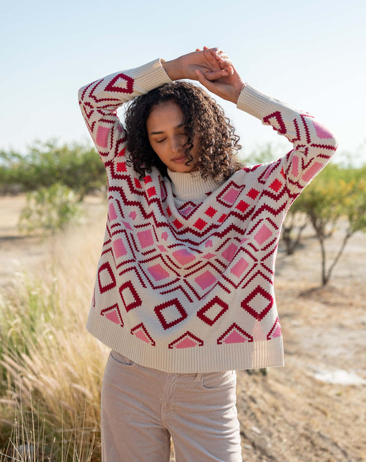 Sun Valley Sweater - Cream and Pink