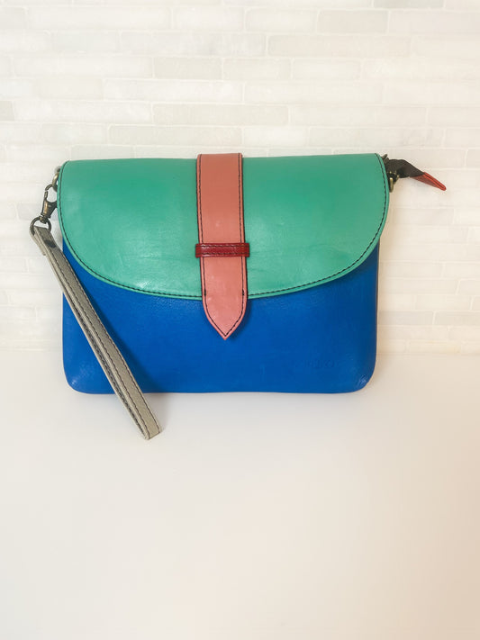 Joann Blue Leather Wristlet