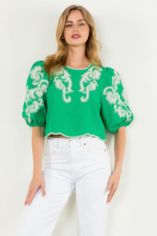 Lainey Green Embroidered Top