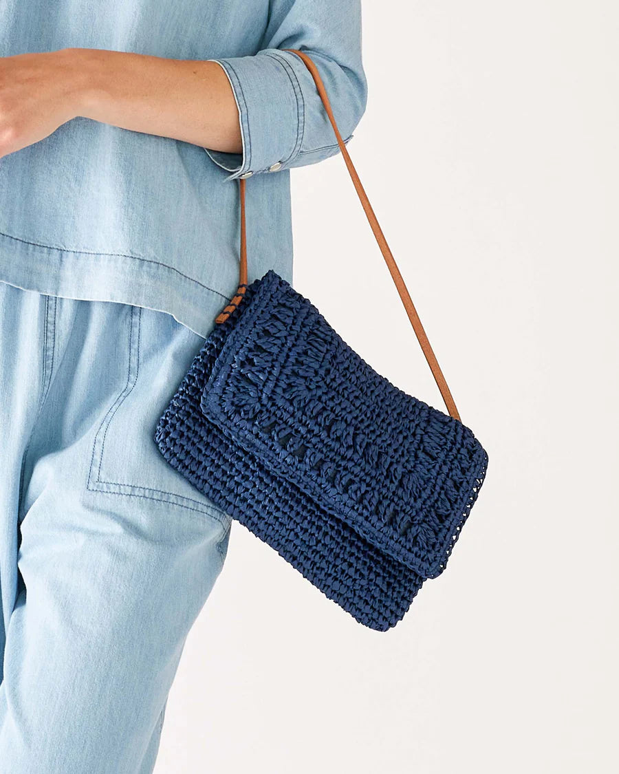 Sun Chaser Straw Pochette - Navy