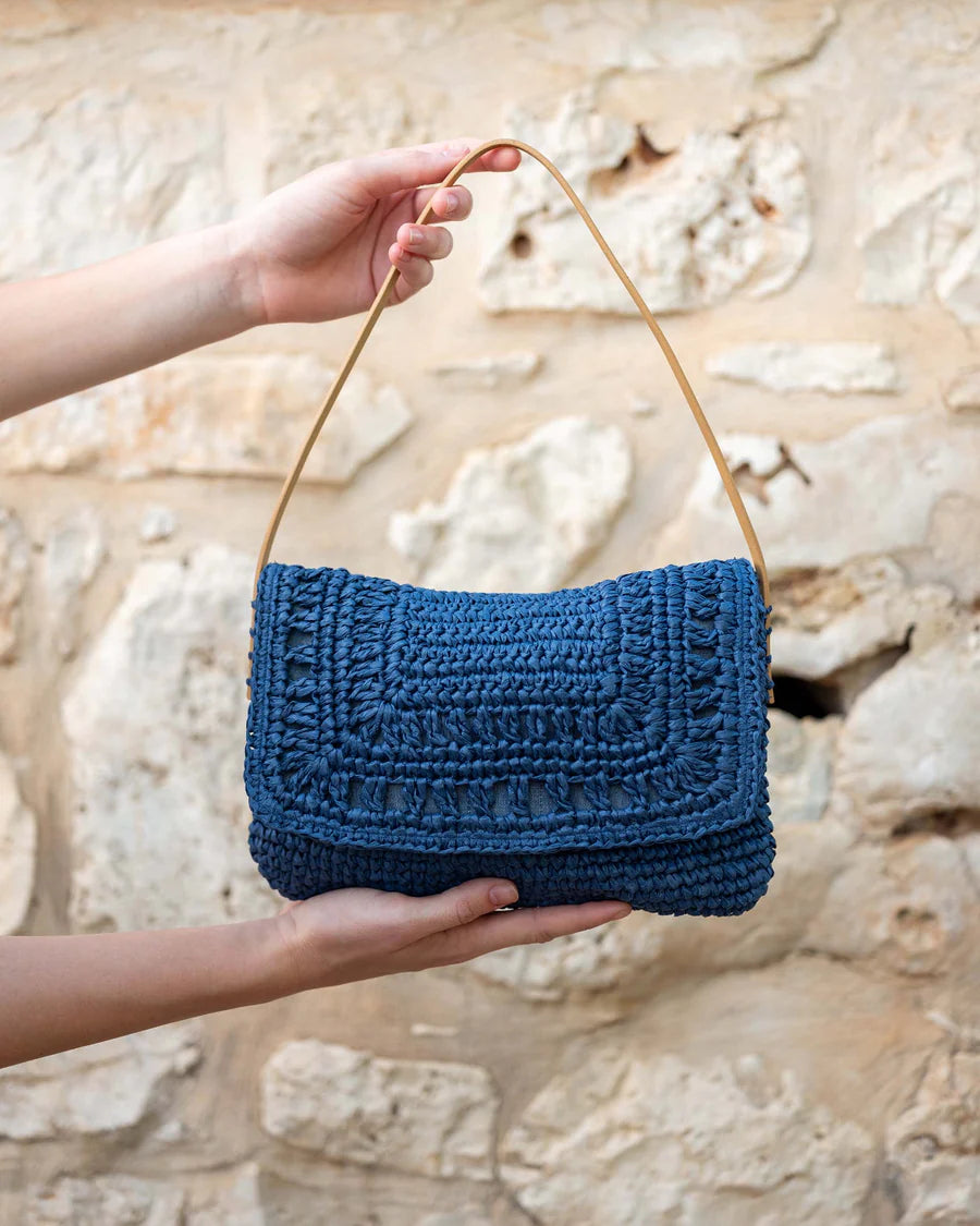 Sun Chaser Straw Pochette - Navy