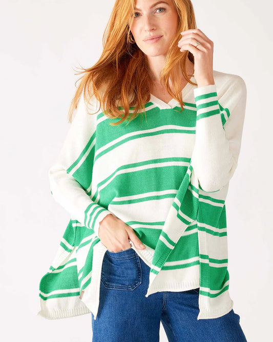 Catalina Jade Stripe V-Neck Sweater