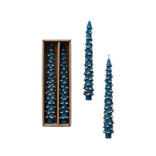 Blue Tree Shaped Taper Candles - Set of 2