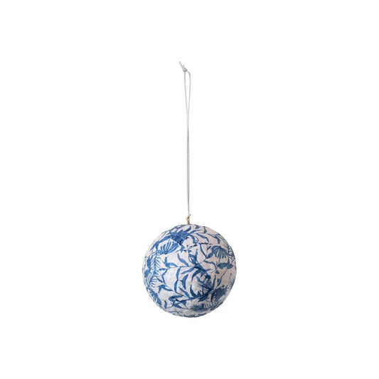 Blue and White Paper Mache Ornament - 3"