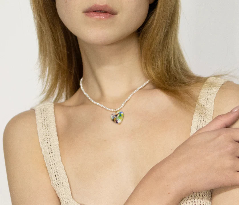 Confetti Heart Glass Necklace